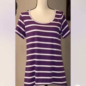 Women's LuLaRoe Purple & White Striped Short Sleeve Classic T Top/Tunic,Medium M